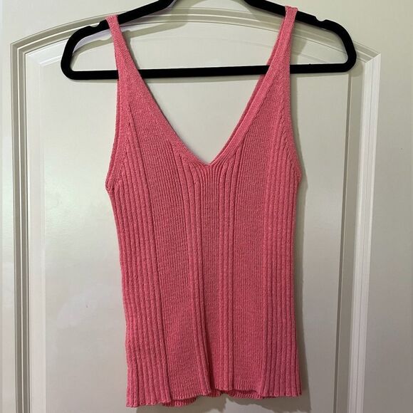 ANTHROPOLOGIE Knit Sleeveless Pullover V-neck Top Coral Pink Women’s Size Medium - Picture 7 of 11